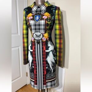 Clover Canyon Vibrant Plaid and Graphic Long Sleeve Dress